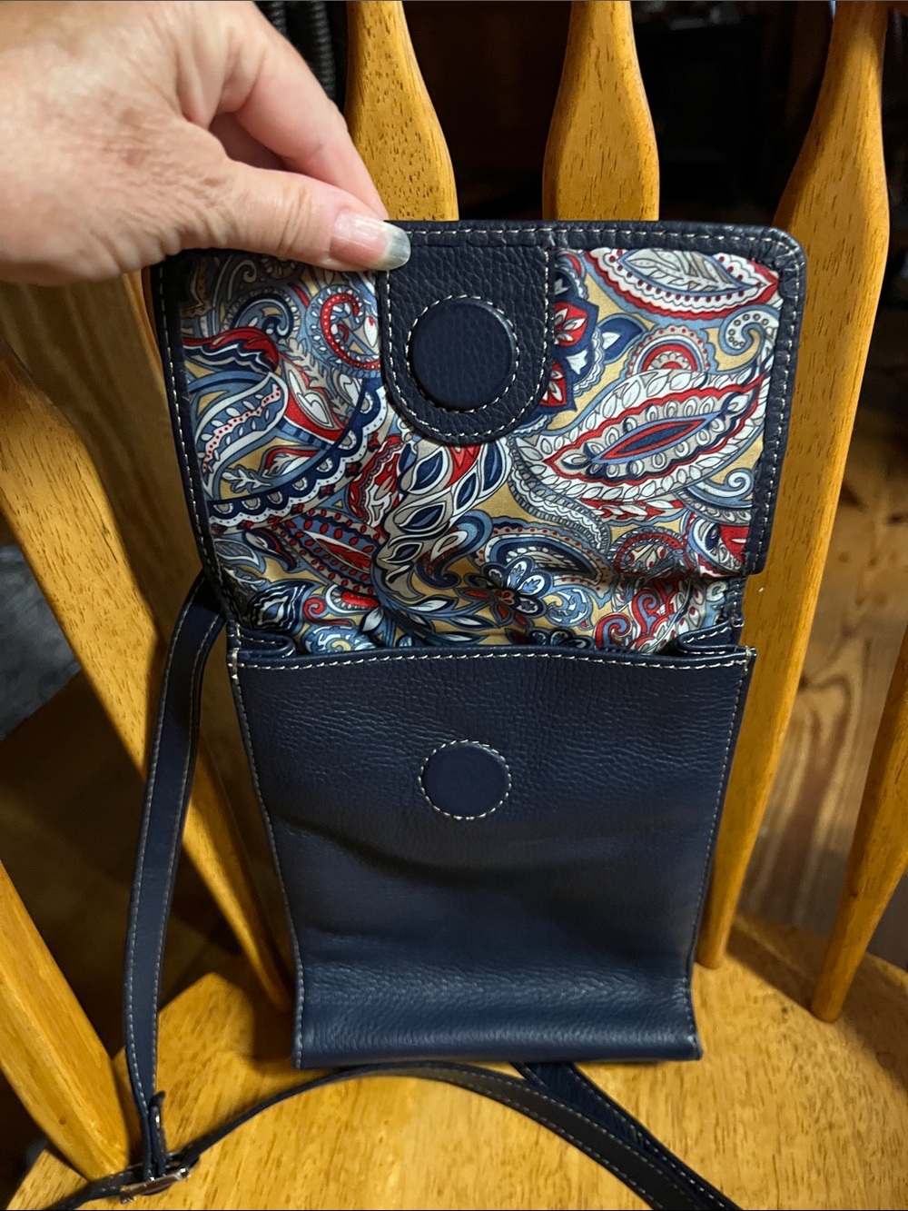 Tignanello Navy Blue Pebbled Leather Crossbody with Silver Plaque - Picture 5 of 9